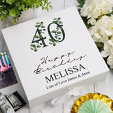 Personalised 40th Birthday Green Leaf Design Keepsake Memory Gift Box.