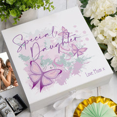Personalised Special Daughter Pink & Purple Butterfly Gift Keepsake Memory Box