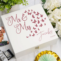 ukgiftstoreonline Personalised Mr and Mrs Wedding Gift Keepsake Memory Box With Butterflies