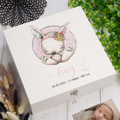 Personalised Baby Girl Gift Keepsake Memory Box Sitting Rabbit