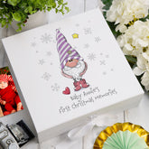 Personalised Baby Girl First Christmas Keepsake Box With Gnome