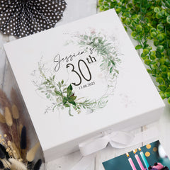 Personalised 30th Birthday Keepsake Box Gift With Botanical Design