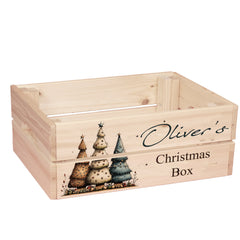 Personalised Christmas Crates With Trees Christmas Box