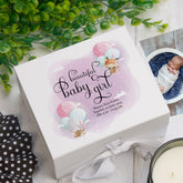 Personalised Baby Girl Memory Box Gift With Ribbon Balloon Design