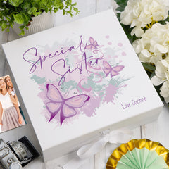 Personalised Special Sister Pink & Purple Butterfly Gift Keepsake Memory Box