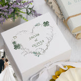 Personalised Wedding Box With Clover Leaf Floral Heart and Ribbon