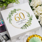 Personalised 60th Birthday Gift for her Keepsake Memory Box Gold Wreath Design