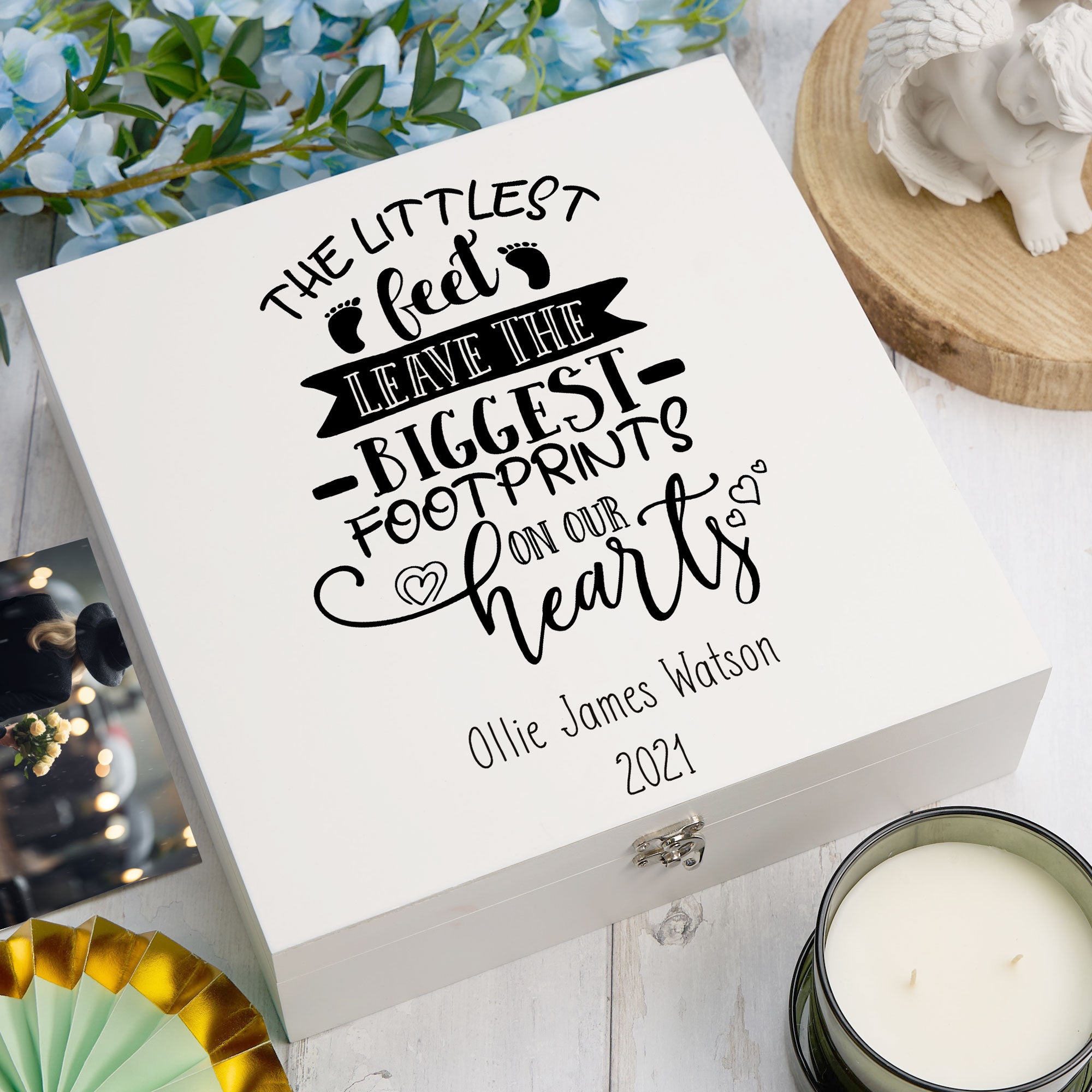 ukgiftstoreonline Personalised Baby Memorial Remembrance The Littlest Feet Keepsake Memory Box Keepsake Memory Box ukgiftstoreonline Wood Box Large