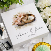 Personalised Wedding Box With Rings Design and Ribbon Closure