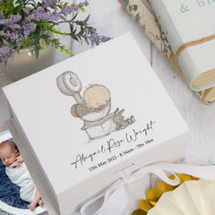 ukgiftstoreonline Personalised Cute Baby Keepsake Memory Box Gift With Hand Drawn Elements