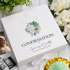 ukgiftstoreonline Personalised Confirmation Green Cross Keepsake Memory Box Gift