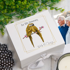 Personalised Our 50th Anniversary Keepsake Memory Box Gift With Golden Parrots