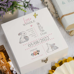 ukgiftstoreonline Personalised Luxury Rabbit Baby Girl Keepsake Wooden Box