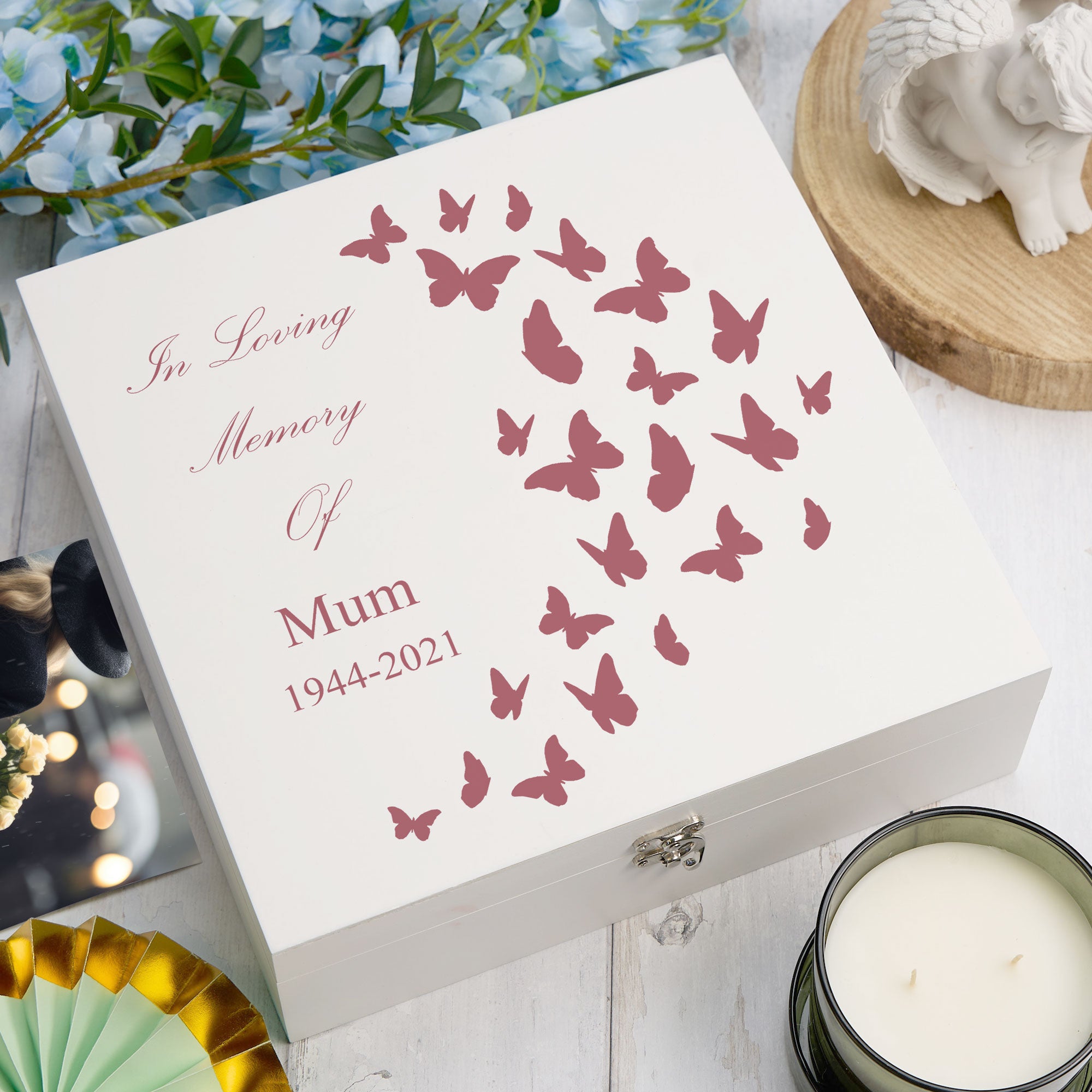 ukgiftstoreonline Personalised Mum In Loving Memory Butterflies Design Keepsake Memory Box Keepsake Memory Box ukgiftstoreonline