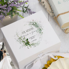 Personalised Wedding Keepsake Box Gift With Botanical Design
