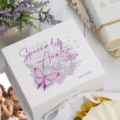 Personalised Special Auntie Pink & Purple Butterfly Gift Keepsake Memory Box
