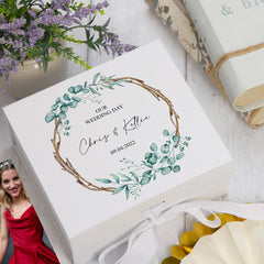 Personalised Keepsake Box Wedding Memory box Gift With Leaves and Sticks Design