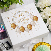 Personalised 80th Birthday Keepsake Box Gift With Gold Balloons