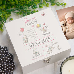 ukgiftstoreonline Personalised Baby Girl Elephants Design Keepsake Memory Box