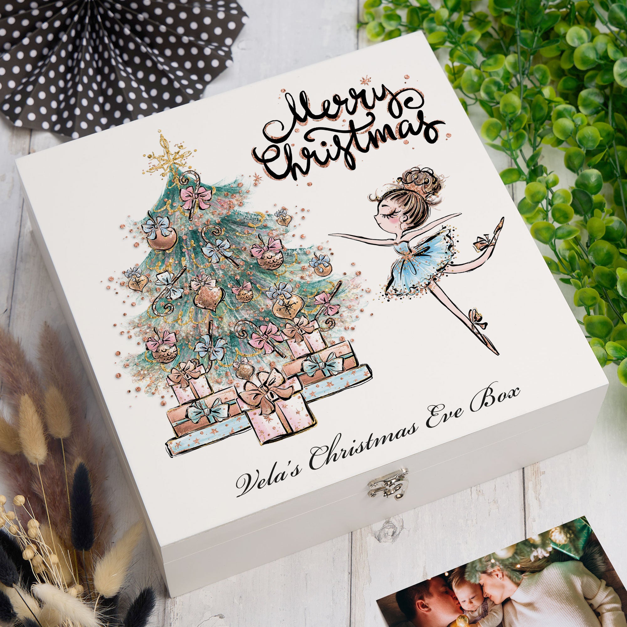 ukgiftstoreonline Personalised Girls Christmas Eve Box For Kids Keepsake Memory Box ukgiftstoreonline Wood Box Large