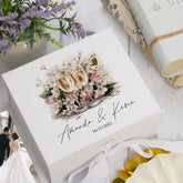 Personalised Wedding Box With Champagne Design and Ribbon Closure
