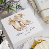Personalised Wedding Box With Bride's Shoes Design and Ribbon Closure