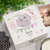 ukgiftstoreonline Personalised Luxury Wooden Baby Girl Keepsake Box Elephant Design