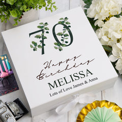 Personalised 70th Birthday Green Leaf Design Keepsake Memory Gift Box