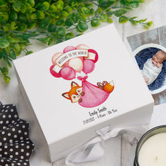 Personalised Welcome To The World Baby Girl Memory Keepsake Box With Fox