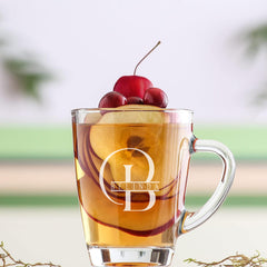 Personalised Engraved Glass Coffee Cup, Tea Cup, Stylish Name and Initial