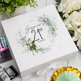 Personalised 21st Birthday Keepsake Box Gift With Botanical Design