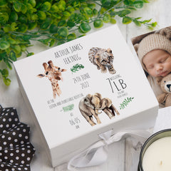 Personalised Safari Animal New Baby Keepsake Box Gift