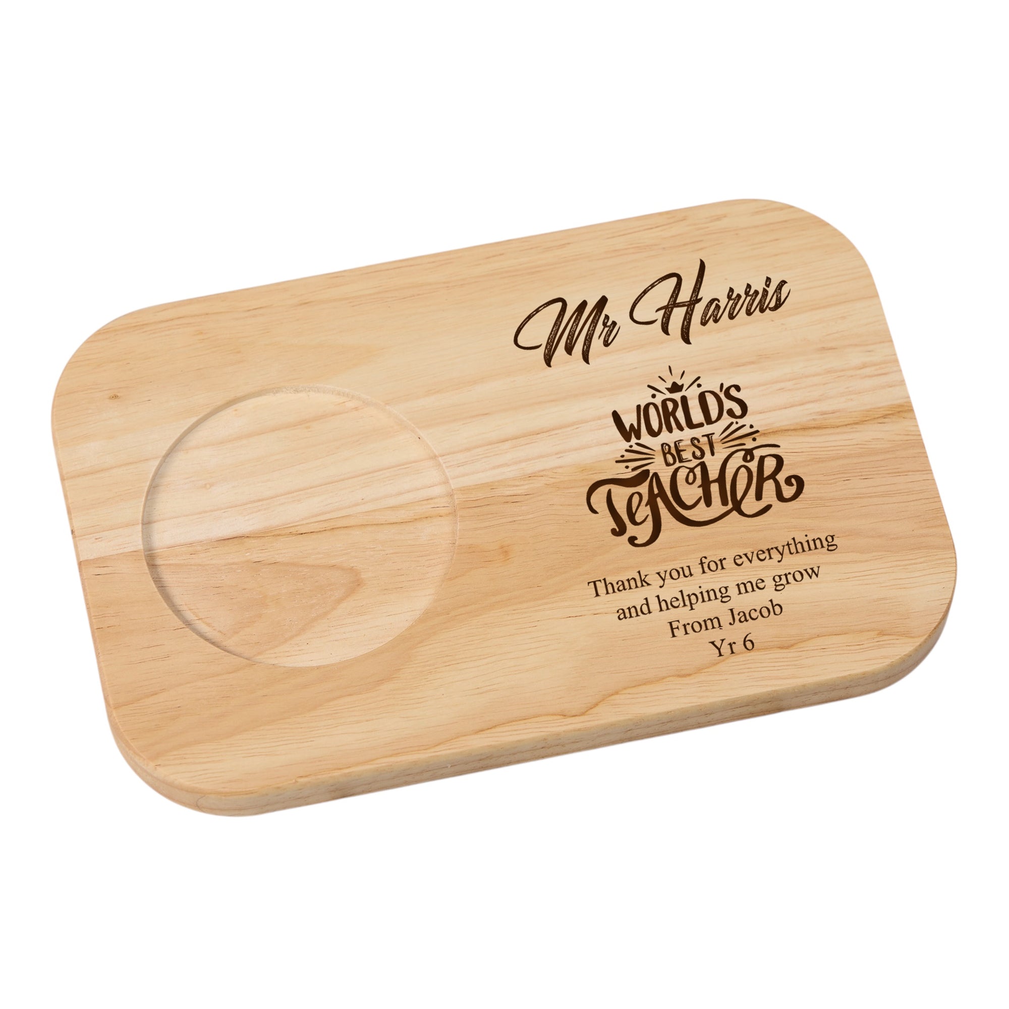 Personalised World's Best Teacher Wooden Drink Serving Board ukgiftstoreonline