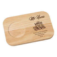 Personalised World's Best Teacher Wooden Drink Serving Board ukgiftstoreonline