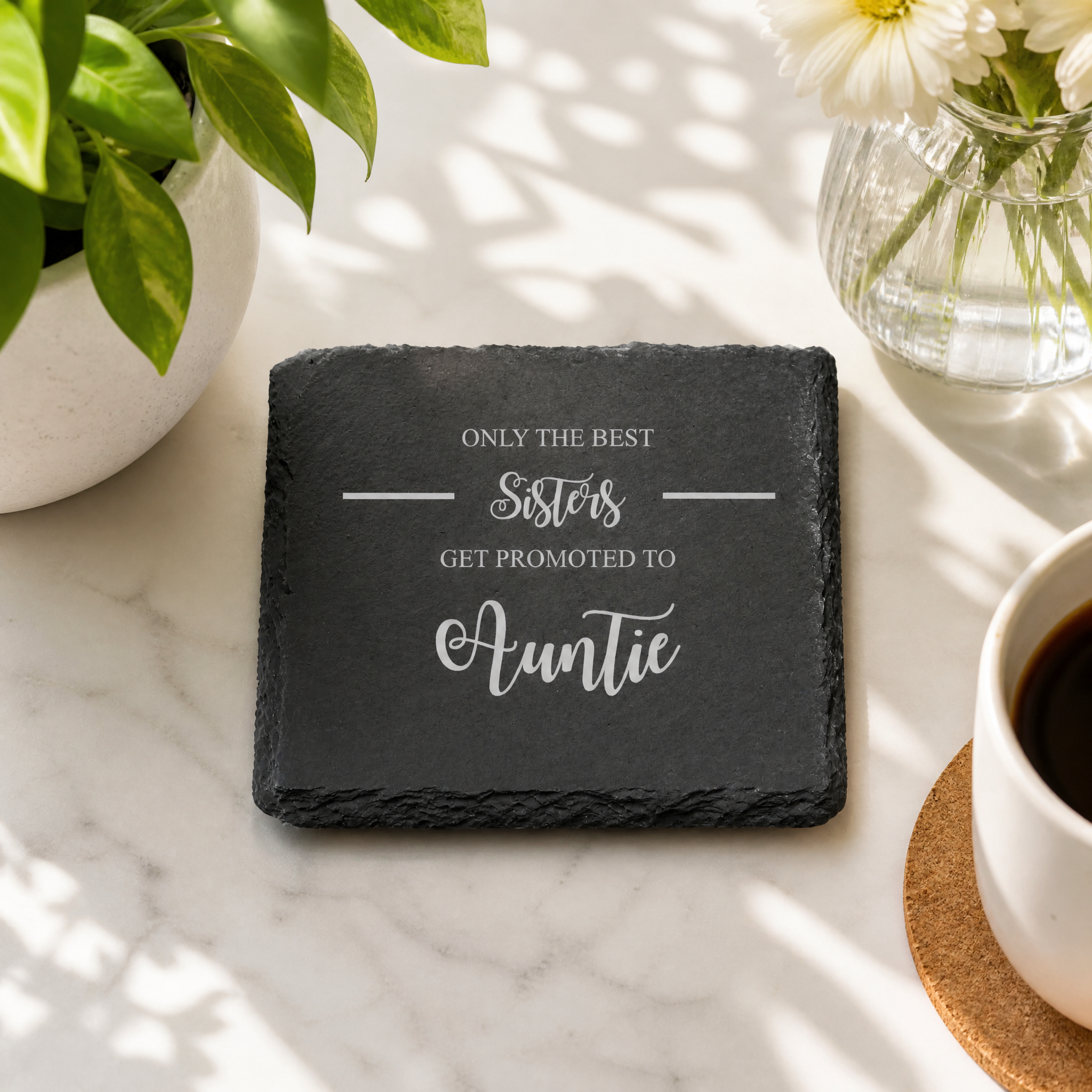Auntie Slate Coaster, Best Sisters Promoted To Auntie Gift For Her Personalised Slate Marker ukgiftstoreonline