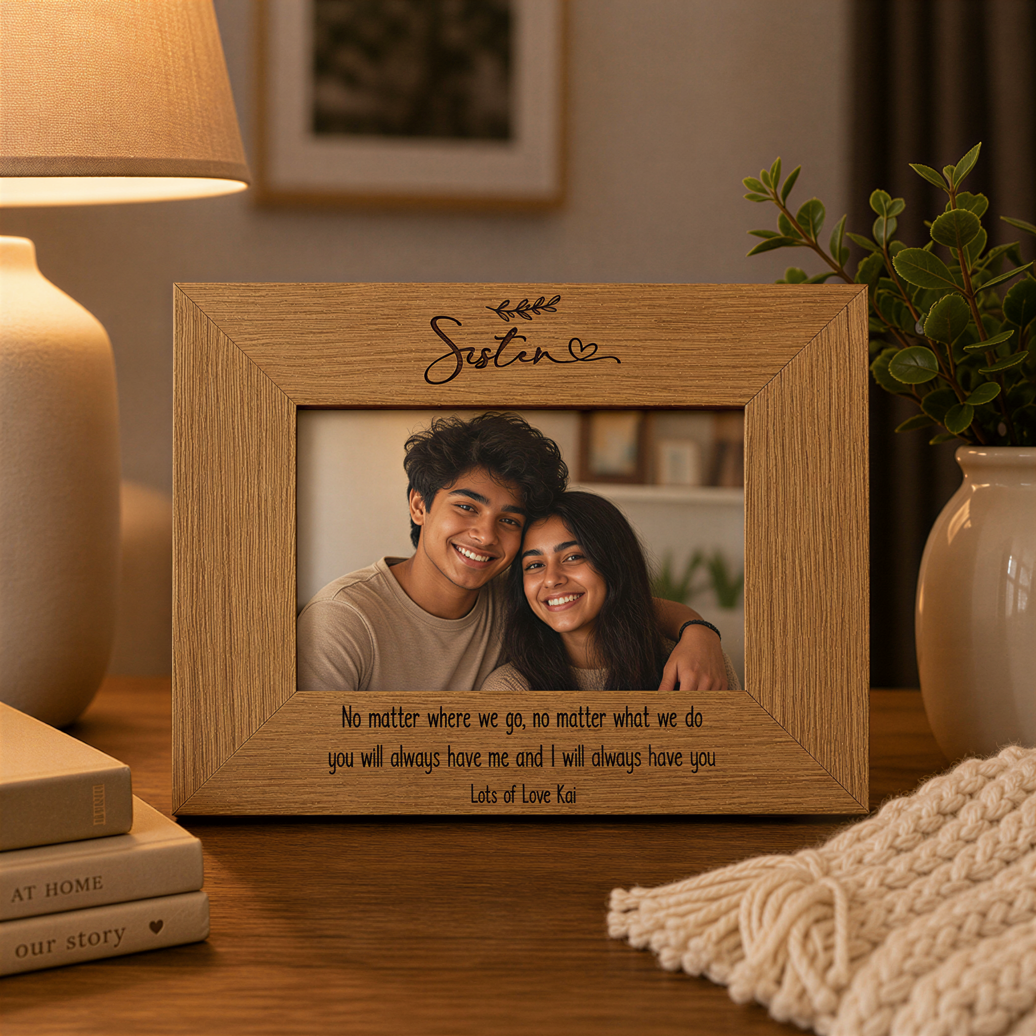 Personalised Sister Photo Frame, Wooden Landscape Sentiment Gift Photo Frame ukgiftstoreonline