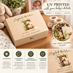 Personalised Wooden Baby Memory Keepsake Box With Woodland Alphabet Keepsake Memory Box ukgiftstoreonline