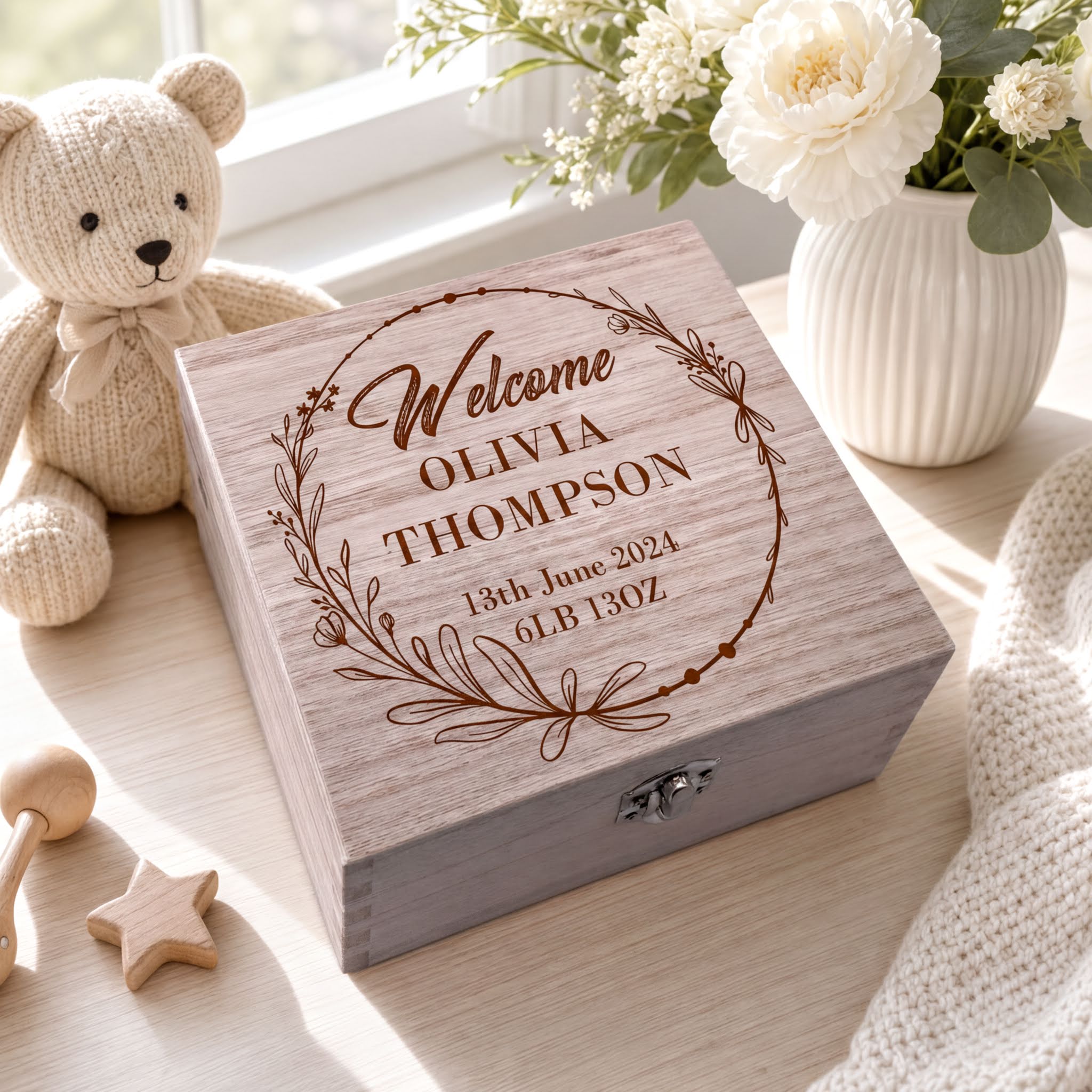 Personalised Wooden Memory Box - Large Hinged Keepsake Chest For Boys & Girls Keepsake Memory Box ukgiftstoreonline