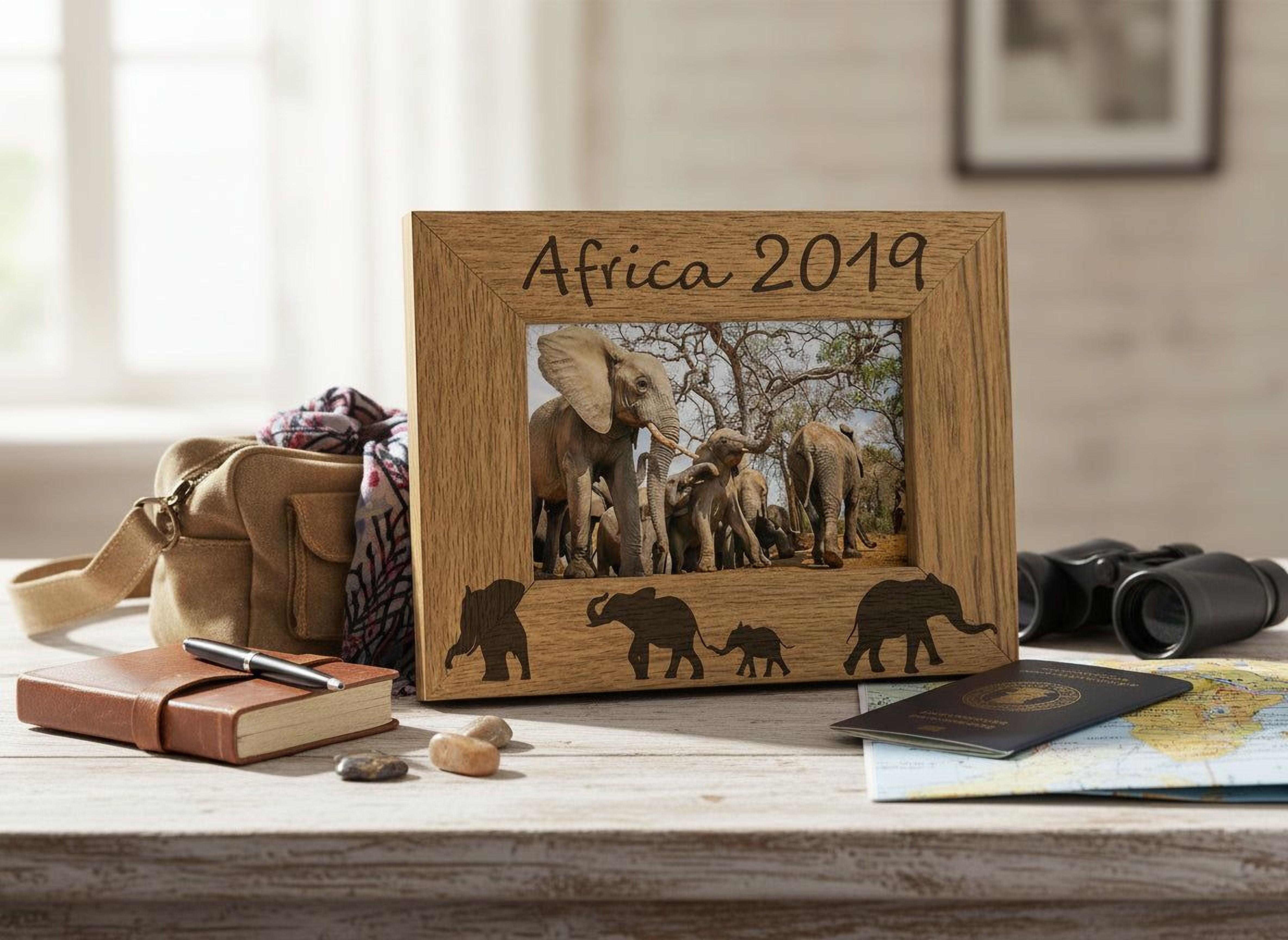 Personalised Elephant Design Engraved Wooden Photo Frame Travel Gift Photo Frame ukgiftstoreonline