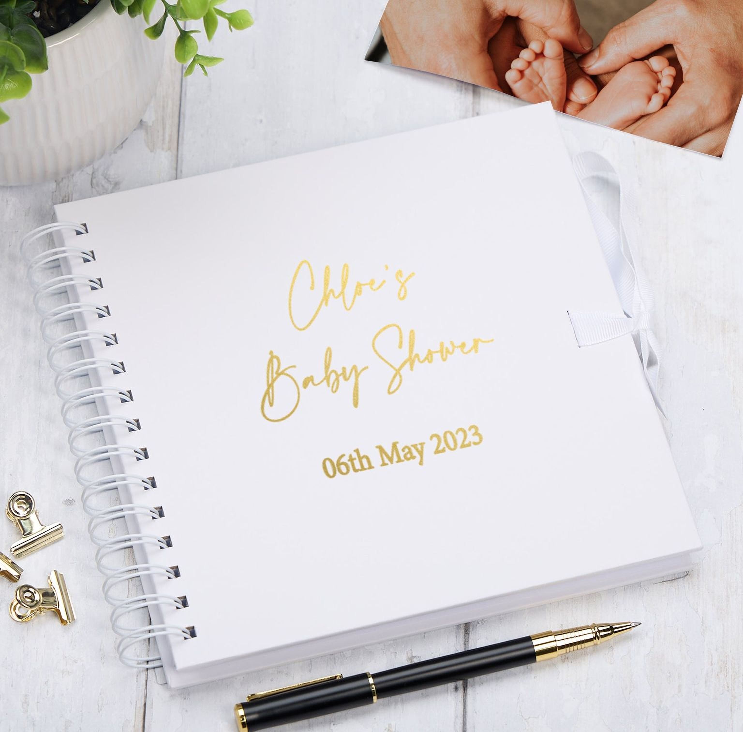 Personalised Baby Shower Multiple Colour Guest Book Scrapbook or Photo Album Foil Print Scrapbook ukgiftstoreonline