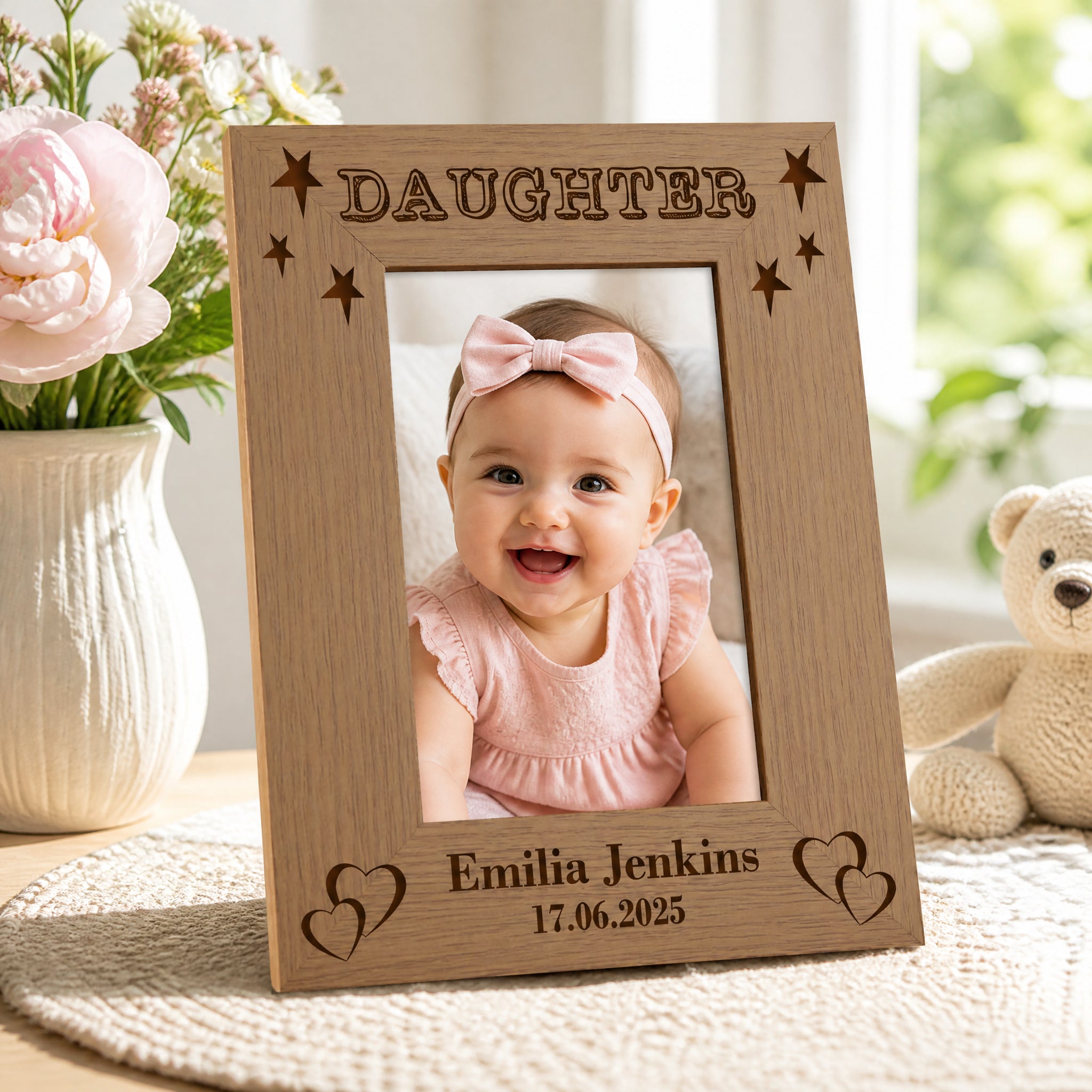 Personalised Daughter Photo Frame, Name & Birth Date Wooden Gift Photo Frame ukgiftstoreonline
