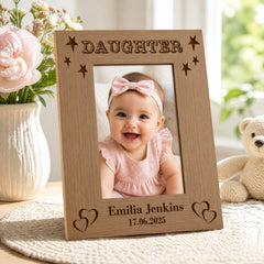 Personalised Daughter Photo Frame, Name & Birth Date Wooden Gift Photo Frame ukgiftstoreonline