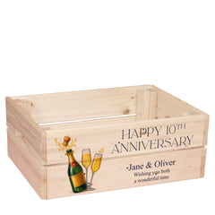 Personalised 10th Anniversary Crate Box Gift For Couple With Champagne Design