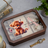 Luxury Large Wooden Jewellery Box Gift For Her With Cute Highland Cow