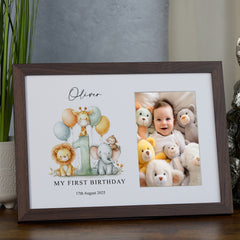 Personalised First Birthday Photo Frame With Safari Animals