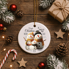 First Christmas as a Family Snowman Decoration Keepsake Christmas Bauble Gift Personalised Heart Gifts ukgiftstoreonline Family of Four