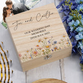 Personalised Wooden Wedding Keepsake Memory Box Gift Flower Borders
