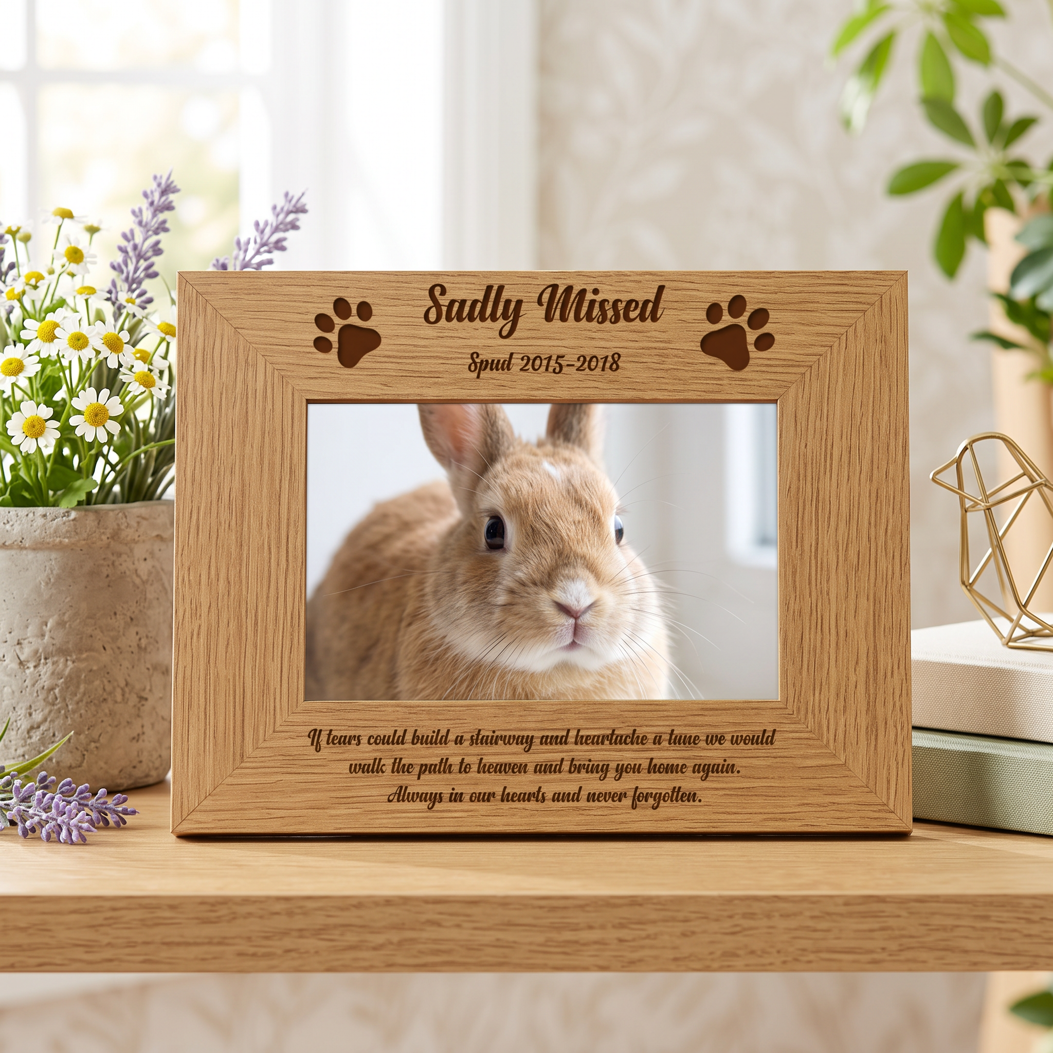 Personalised Sadly Missed Rabbit Remembrance Memorial Wooden Photo Frame Photo Frame ukgiftstoreonline