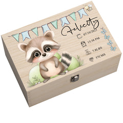 Personalised Wooden Baby Memory Keepsake Box With Cute Animals