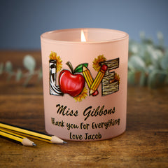 Beautiful Pink Teacher Candle Jar Gift With Love Sentiment